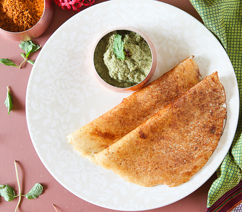 Foxtail Millet Dosa with Mint-Coconut Chutney
