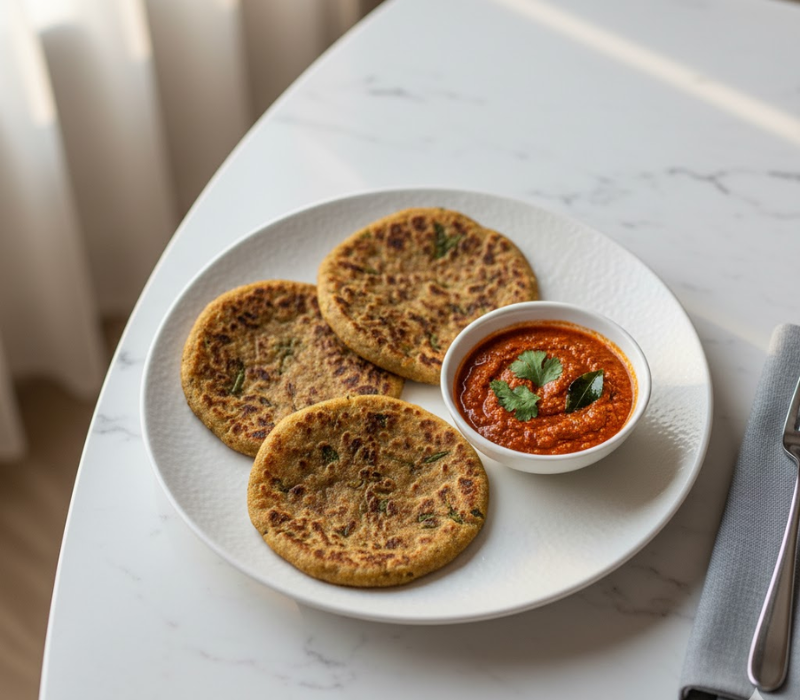 Kollu Adai with Tomato-Garlic Chutney