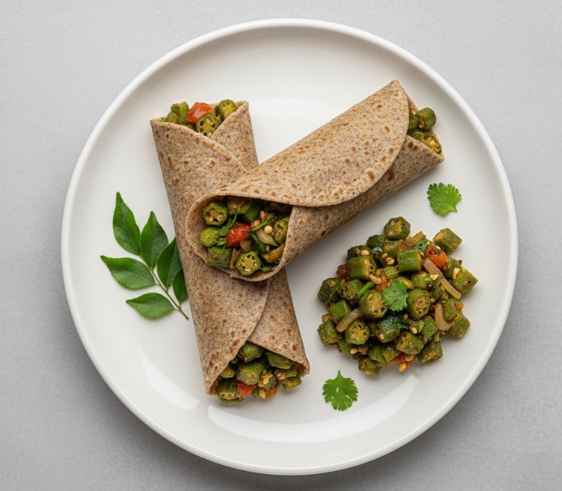 Ladies Finger Stir Fry Wrap in Ragi Chapati