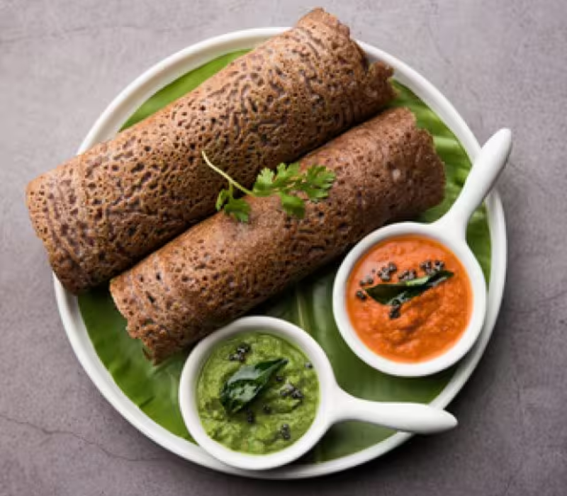 Ragi Dosa with Tomato-Chilli Chutney